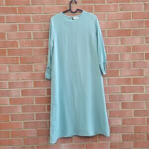Gentle Herd Aqua Blue Smocked Cuff Silk Shift Dress Small